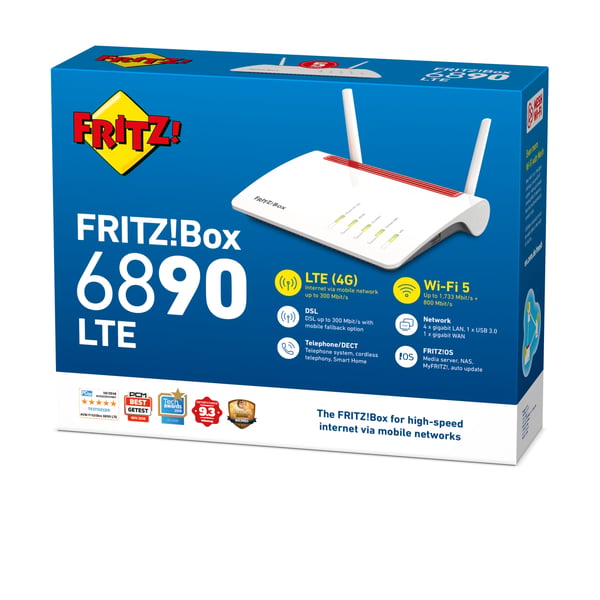 Box FRITZ! 6890 LTE INT trådløs router Gigabit Ethernet Dual-band (2,4 GHz / 5 GHz) 4G Rød, Hvid