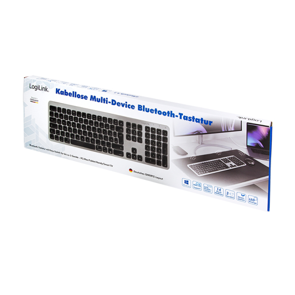 LogiLink ID0206 näppäimistö Office Bluetooth QWERTZ Saksa Harmaa