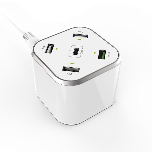 AISENS ASCH-5PQC-W oplader til mobil enhed Universel Hvid Vekselstrøm Hurtig opladning Indendørs