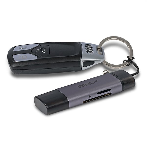 Lindy 43335 kortinlukija USB 3.2 Gen 1 (3.1 Gen 1) Type-A/Type-C Musta, Harmaa