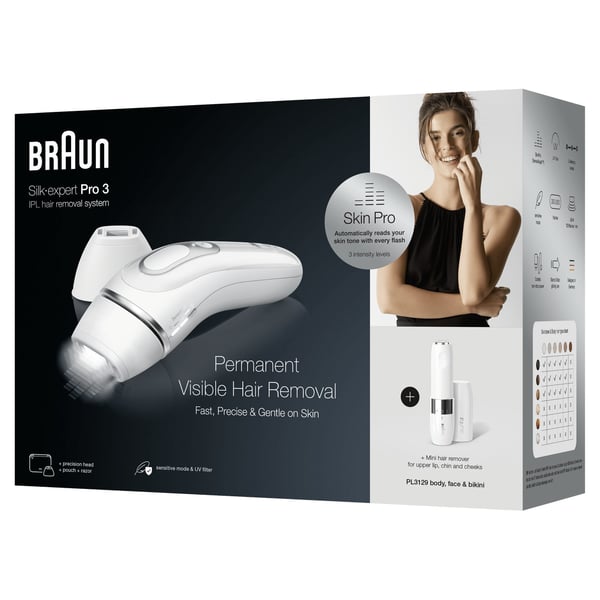 Braun Silk-expert Pro IPL PL3129 Intensivt pulserat ljus (IPL) Silver, Vit