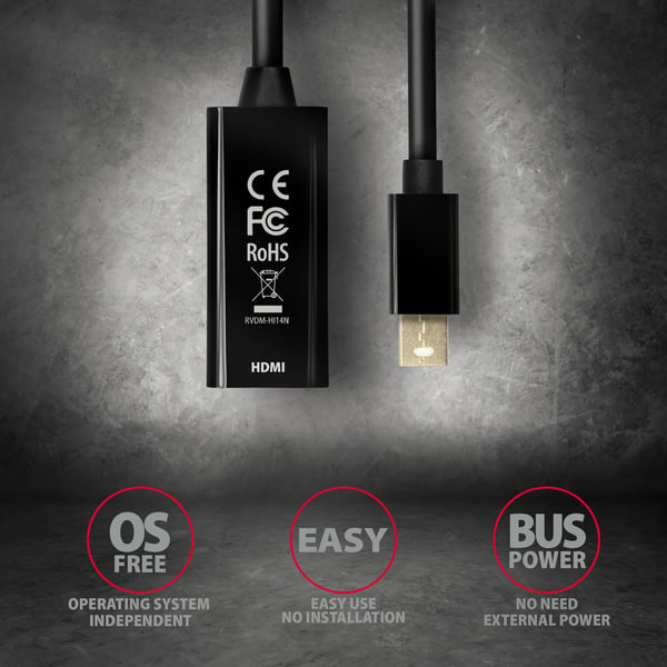 Axagon RVDM-HI14N videokabeladapter 0,15 m Mini DisplayPort HDMI Svart