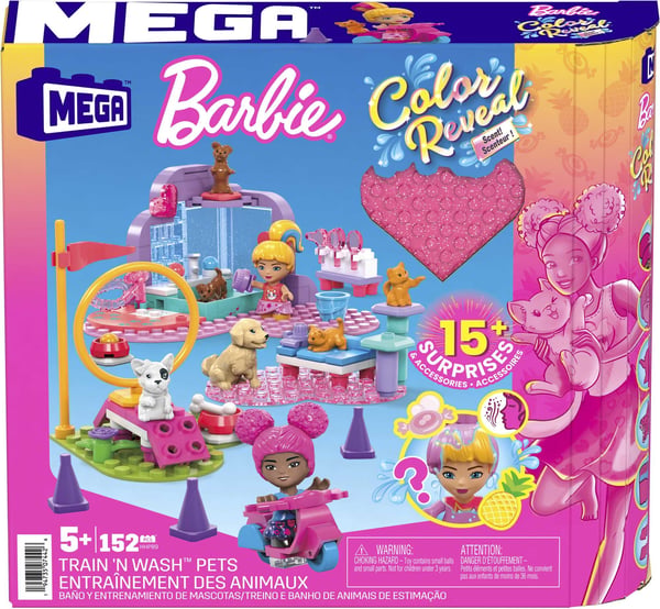 MEGA Barbie Color Reveal Train 'n Wash Pets