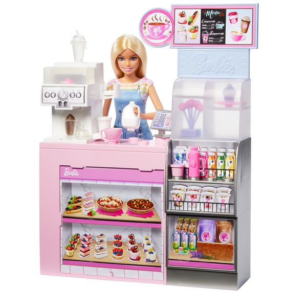 Barbie Barbie-kaffebarlegesæt med lyshåret baristadukke, fungerende kaffemaskine og 10 stk. tilbehør
