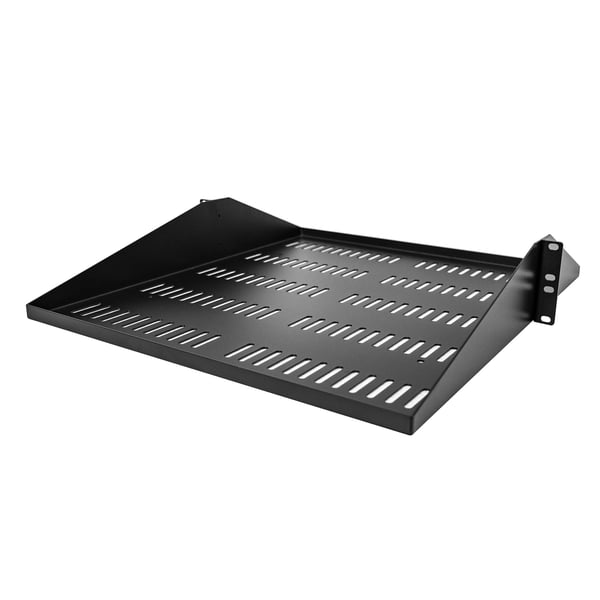 StarTech.com 2U-serverrackhylla, centermonterad, universell, ventilerad och fribärande serverhylla med rackfäste för 19-tums nätverksutrustningsrack, kraftigt stål, 90,7 kg kapacitet, 20-tums djup, svart