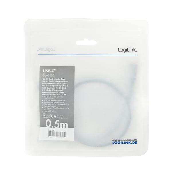 LogiLink CUA0105 USB-kaapeli USB 3.2 Gen 2 (3.1 Gen 2) 0,5 m USB C 10 Gbit/s Musta, Harmaa