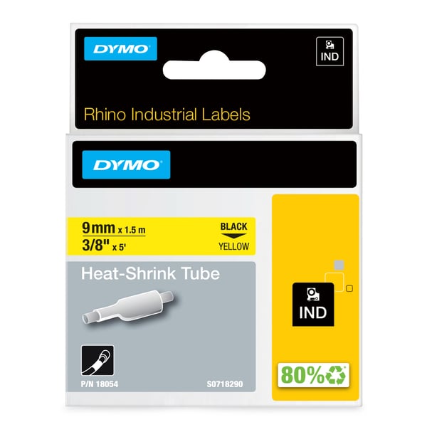 DYMO Industriella Rhino-krympslangar | 9 mm × 1,5 m | Svart text på gul tejp | För Rhino-etikettskrivare