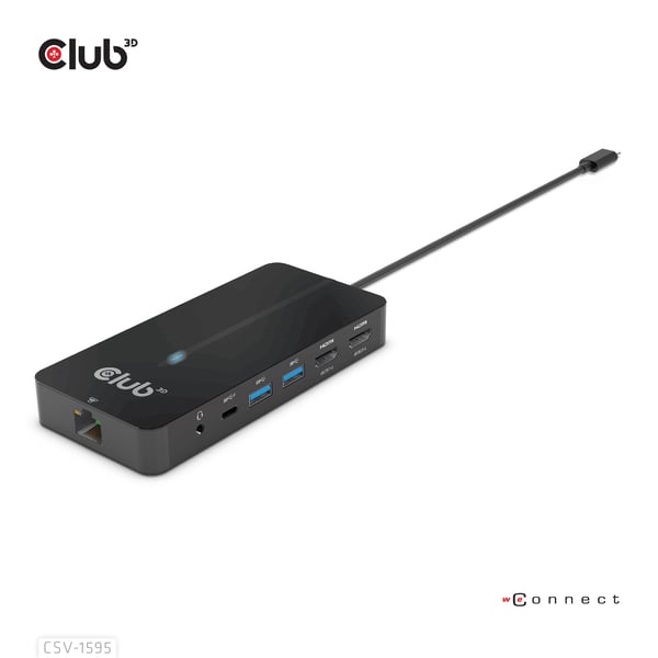 CLUB3D CSV-1595 kannettavien tietokoneiden telakka ja porttitoistin USB 3.2 Gen 1 (3.1 Gen 1) Type-C Musta