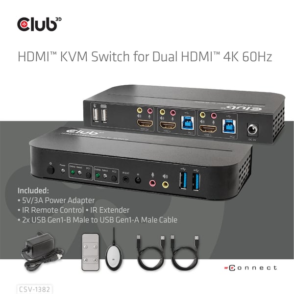 CLUB3D CSV-1382 KVM-kytkin Musta