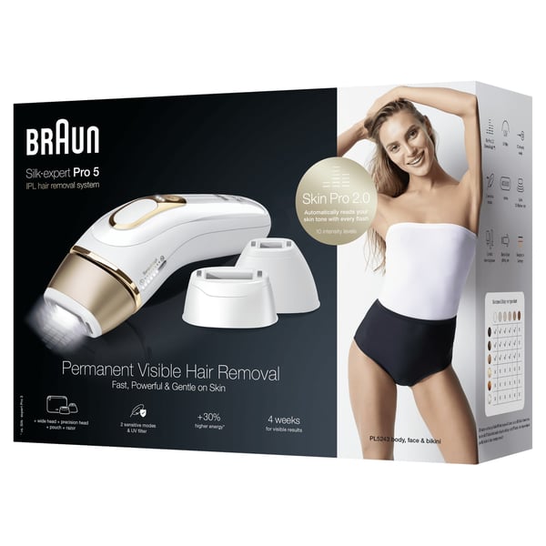 Braun Silk-expert Pro 5 PL5243 Intensivt pulserat ljus (IPL) Guld, Vit