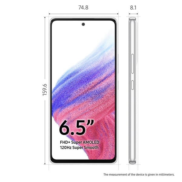 Samsung Galaxy A53 5G SM-A536B 16,5 cm (6.5") Hybridi-Dual SIM Android 12 USB Type-C 6 GB 128 GB 5000 mAh Valkoinen