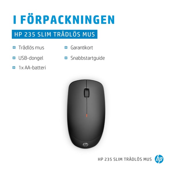 HP 235 Slim - Mus - optisk - 3 knappar - trådlös - 2,4 GHz - trådlös mottagare (USB)
