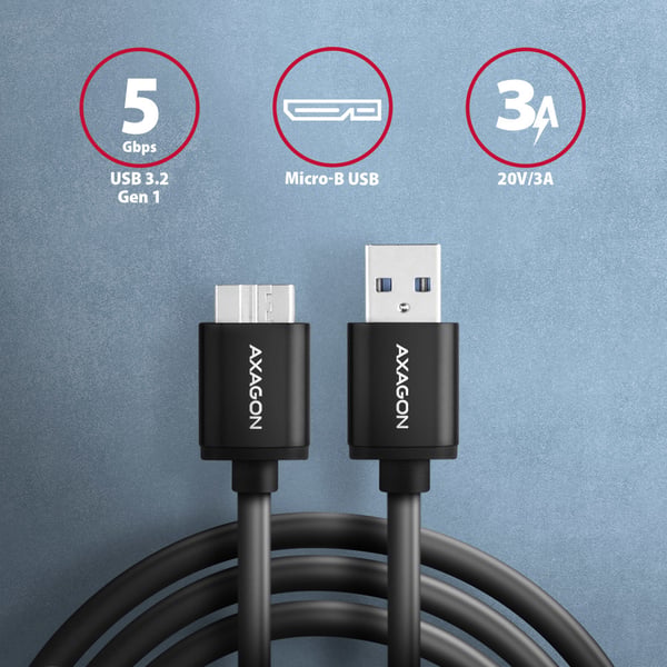 Axagon BUMM3-AM10AB USB-kaapeli USB 3.2 Gen 1 (3.1 Gen 1) 1 m Micro-USB B USB A 5 Gbit/s Musta