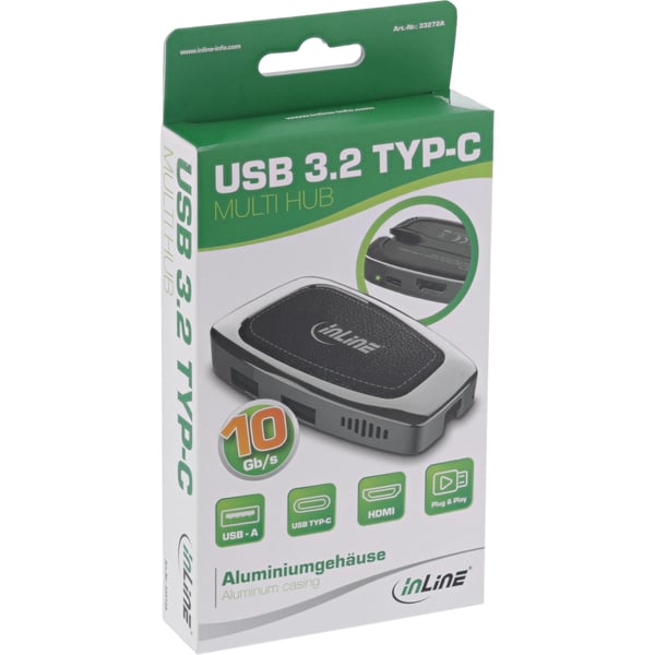 InLine 33272A gränssnittshubbar USB 3.2 Gen 2 (3.1 Gen 2) Type-C 10000 Mbit/s Silver