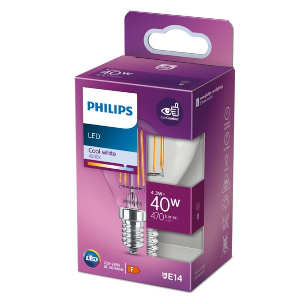 Philips 8718699762278 LED-lampe Kold hvid 4000 K 4,3 W E14 F