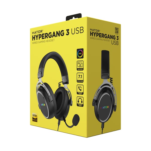 HATOR Hypergang 3 USB langallinen pelikuuloke, USB Type-C / USB Type-A, Hi-Res Audio, Virtual 7.1, C-Media Xear PC Software