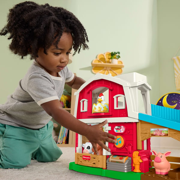 Fisher-Price Little People Caring Fun Animal Farm-lekset, pedagogisk leksak för små barn, flerspråkig version