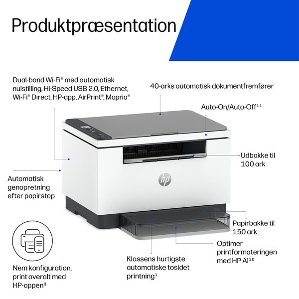 HP LaserJet M248dw Multifunction Sort og hvid Printer
