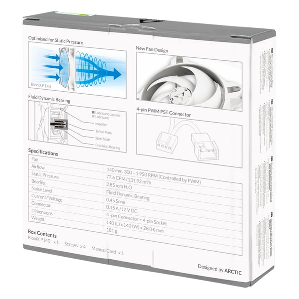 ARCTIC BioniX P140 Datorväska Fan 14 cm Grå, Vit