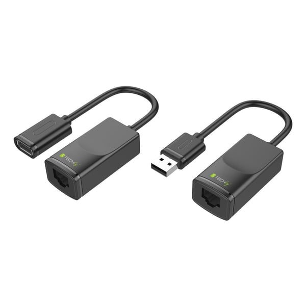 Techly IUSB-EXTENDTY2 kabelomvandlare (hane/hona) RJ-45 USB 2.0 Type-A Svart