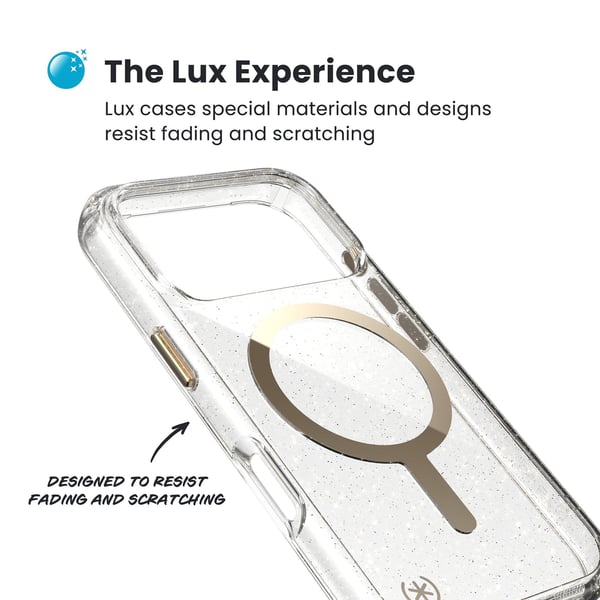 Speck Presidio Lux MagSafe - iPhone 17 Pro Cover (Glitter / Guld Metallic)