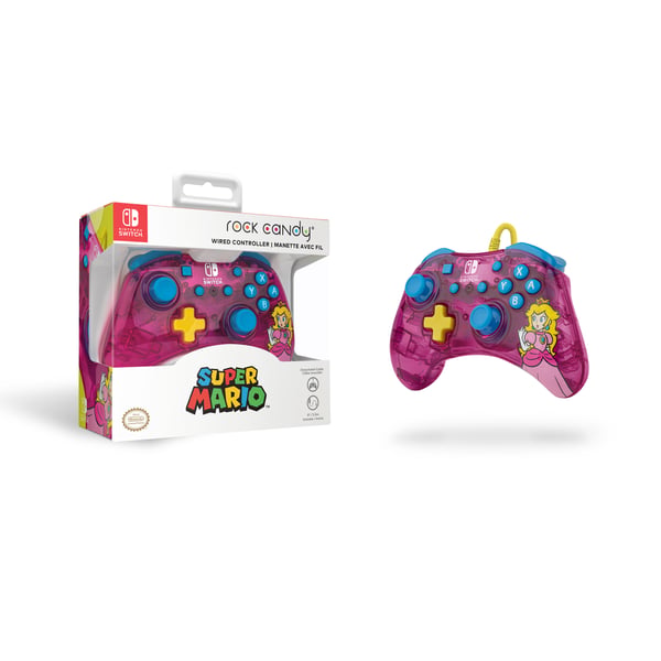 PDP Rock Candy: Bubblegum Peach Lyserød, Gennemsigtig USB Gamepad Analog/digital Nintendo Switch, Nintendo Switch Lite, Nintendo Switch OLED