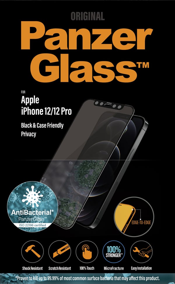 PanzerGlass ® Privacy Screen Protector iPhone 12 | 12 Pro | Edge-to-Edge Genomskinligt skärmskydd Apple 1 styck