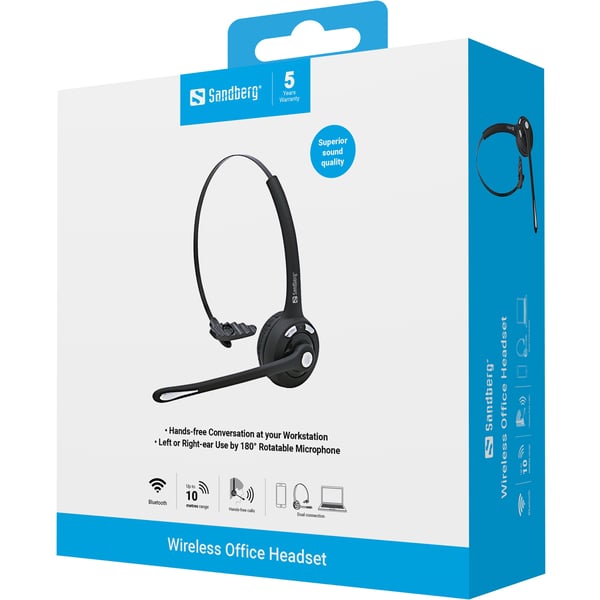 Sandberg 126-23 kuulokkeet ja kuulokemikrofoni Langaton Pääpanta Toimisto/puhelukeskus Bluetooth Musta