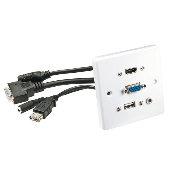 Lindy 60220 stikkontakt HDMI + VGA + USB A + 3.5mm Hvid