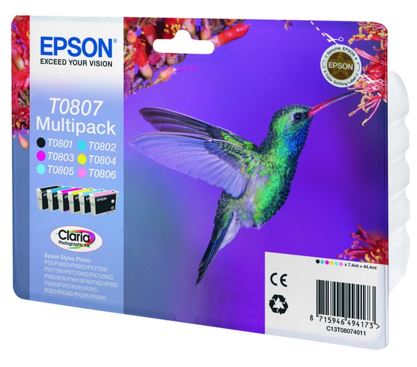Epson Hummingbird Monipakkaus, 6 väriä T0807 Claria Photographic -muste