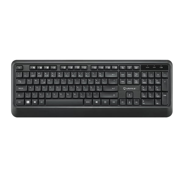 UNYKAch COMBO UK39 Wireless tastatur Mus inkluderet Hjemme/kontor RF trådløst QWERTY Portugisisk Sort