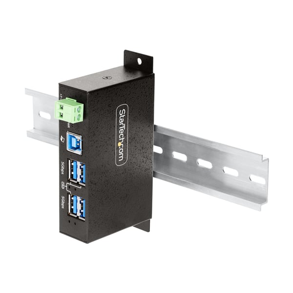StarTech.com Hanterad USB-hubb med 4 portar och 4x USB-A, robust industrihölje i metall, ESD- och överspänningsskydd, monterbar på vägg/skrivbord/skena, USB 3.0/3.1/3.2 Gen 1 5 Gbps