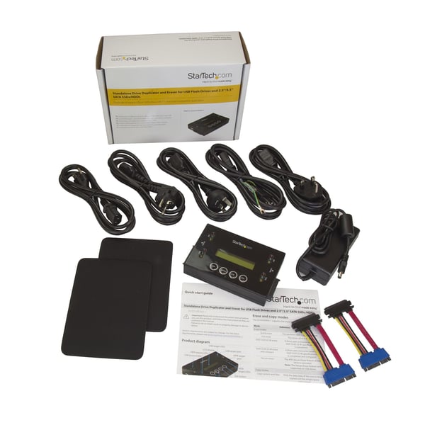 StarTech.com 1:1 fristående hårddisk-duplikator och -raderare, USB-enhet och SATA HDD/SSD-diskkoonare och -raderare, LCD-bildskärm, TAA-kompatibel, OS-oberoende