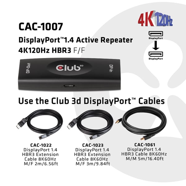 CLUB3D CAC-1007 kabelomvandlare (hane/hona) DisplayPort Svart