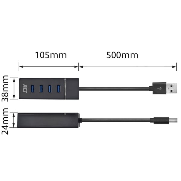 ACT AC6300 keskitin USB 3.2 Gen 1 (3.1 Gen 1) Type-A 5000 Mbit/s Musta