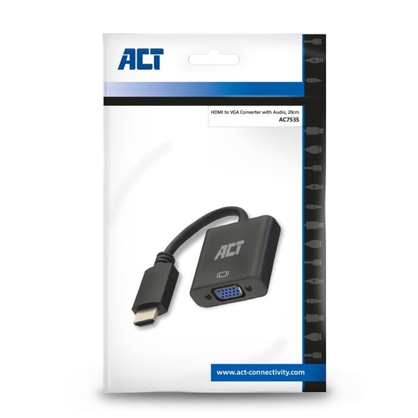 ACT AC7535 videokaapeli-adapteri 0,23 m HDMI-tyyppi A (vakio) VGA (D-Sub) Musta