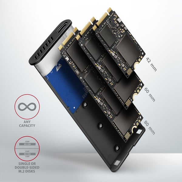 Axagon EEM2-SG2 tallennusaseman kotelo SSD-kotelo Harmaa M.2