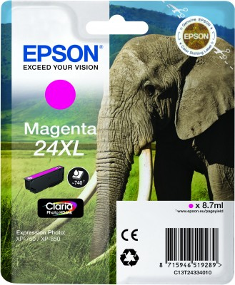 Epson Elephant Enkeltpakke, magenta 24XL Claria Photo HD Ink
