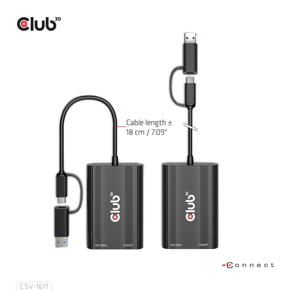 CLUB3D CSV-1611 USB grafisk adapter 3840 x 2160 pixel Sort