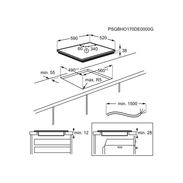 Electrolux EHF6343FOK Svart Inbyggd 60 cm Keramisk 4 zone(s)