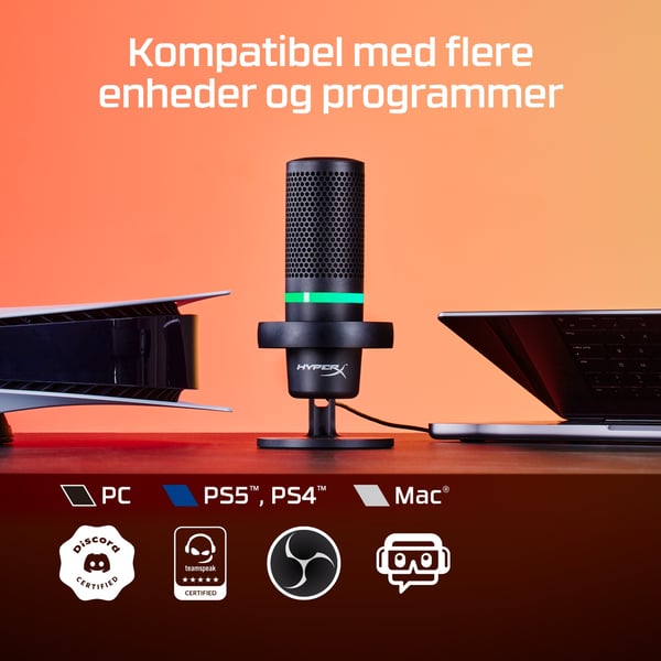 HyperX DuoCast ─ USB-mikrofon (sort) ─ RGB-lys