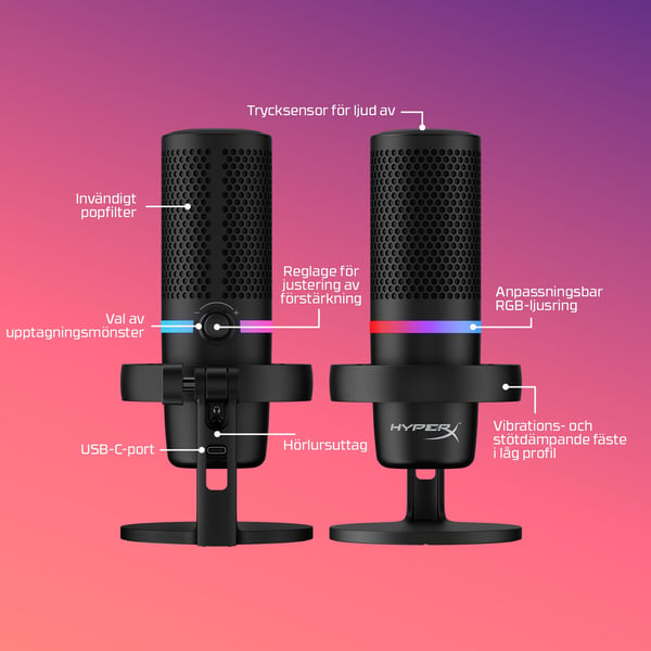 HyperX DuoCast – USB-mikrofon (svart) – RGB-belysning