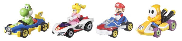 Hot Wheels Mario Kart , pakke med 4 køretøjer og 1 eksklusiv bilmodel, der kan samles på