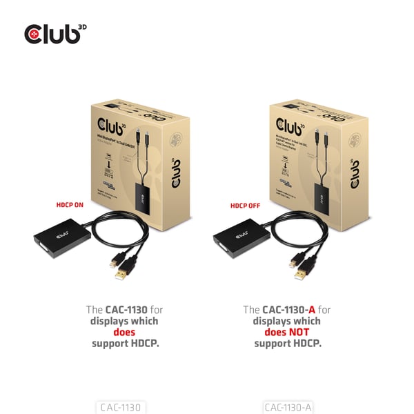 CLUB3D CAC-1130-A videokaapeli-adapteri 0,6 m DVI-D Mini DisplayPort + USB Type-A Musta