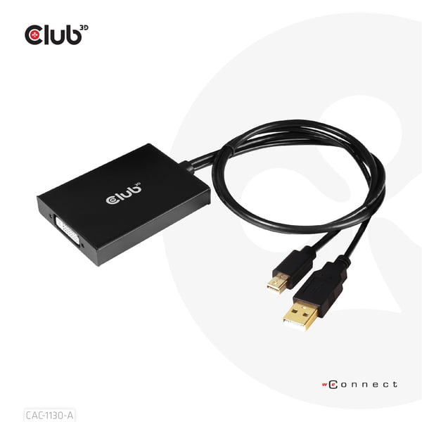 CLUB3D CAC-1130-A videokaapeli-adapteri 0,6 m DVI-D Mini DisplayPort + USB Type-A Musta