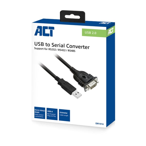 ACT EM1016 seriella kablar Svart 0,6 m USB Type-A DB-9
