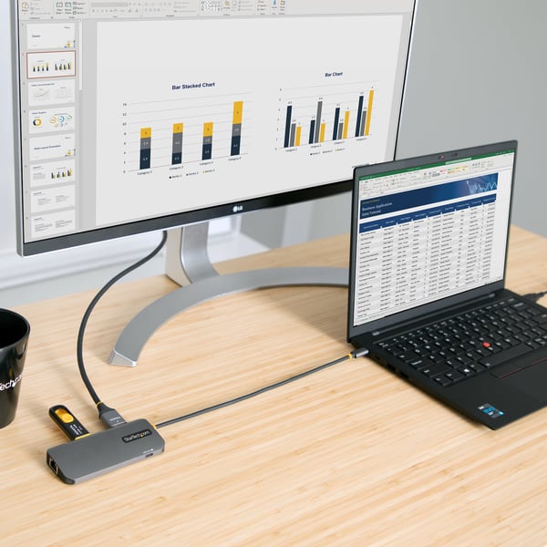 StarTech.com USB C -moniporttisovitin, 4K 60 Hz HDMI-video, 3-porttinen 5 Gbps USB-A 3.2 -keskitin, 100 W virransyöttö