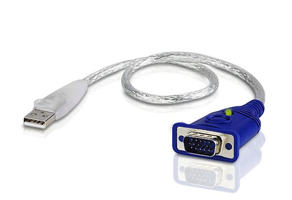 ATEN 2A-130G videokabel adapter 0,35 m USB Type-A VGA (D-Sub) Blå, Sølv