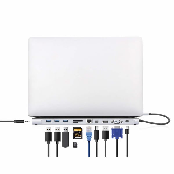 Manhattan 130578 kannettavien tietokoneiden telakka ja porttitoistin Langallinen USB 3.2 Gen 1 (3.1 Gen 1) Type-C Alumiini