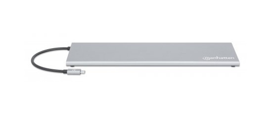 Manhattan 130578 kannettavien tietokoneiden telakka ja porttitoistin Langallinen USB 3.2 Gen 1 (3.1 Gen 1) Type-C Alumiini